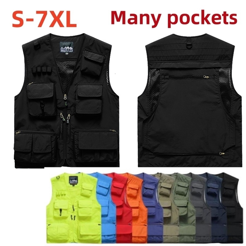 Camping Work Vest Multi Pocket Hunting Multipocket Man Vestes en cuir de mode pour hommes Veste sans manches Motorcycliste d'été Y250920