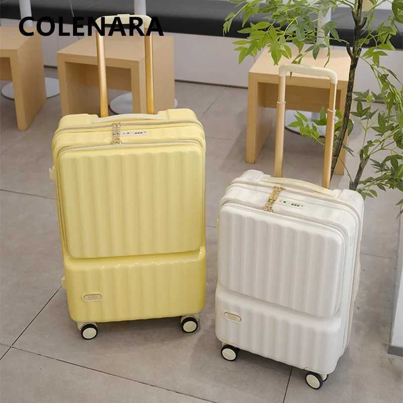 COLENARA Suitcase Front Opening Laptop Boarding Case 2024 Inch ABSPC Trolley Case Universal Wheel Rolling Travel LuggageXJ250922-image-1076242545