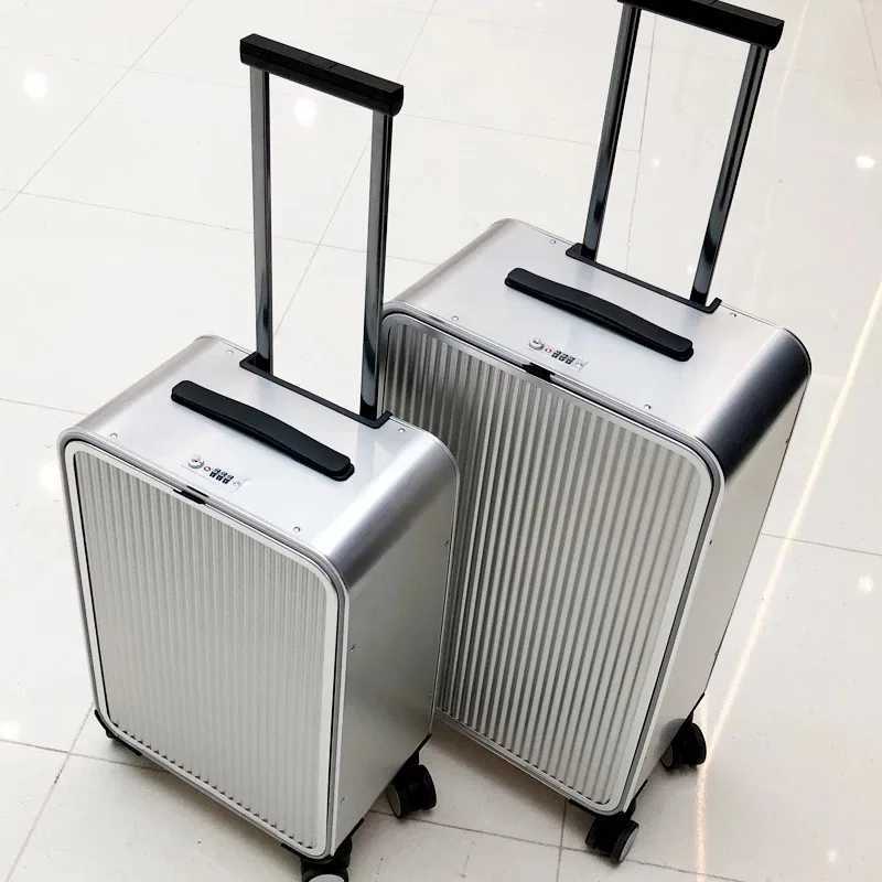 Luxury Brand 100 Aluminummagnesium alloy Rolling Luggage 162024 inch size high quality trolley case Business Suitcase WheelsXJ250922-image-1076242174