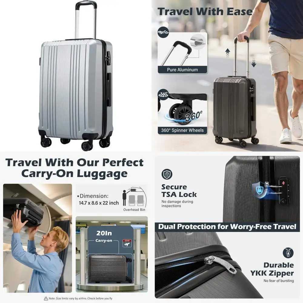 Coolife Luggage TSAApproved PCABS Spinner Suitcases in Silver Available in 20 24 and 28 SizesXJ250922-image-1076246543