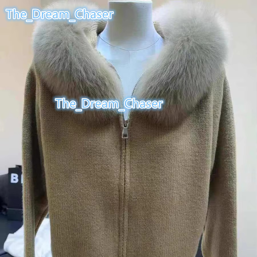 2025 Spring Women Cardigan tricoté avec une veste à capuche à rotule à fourrure de renard