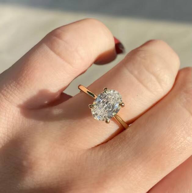 Fancy Solitaire Single Lab Grown Diamond Engagement Ring 1ct 2ct 3ct DVS1 Oval Diamond 10k Solid Gold Jewelry Ring