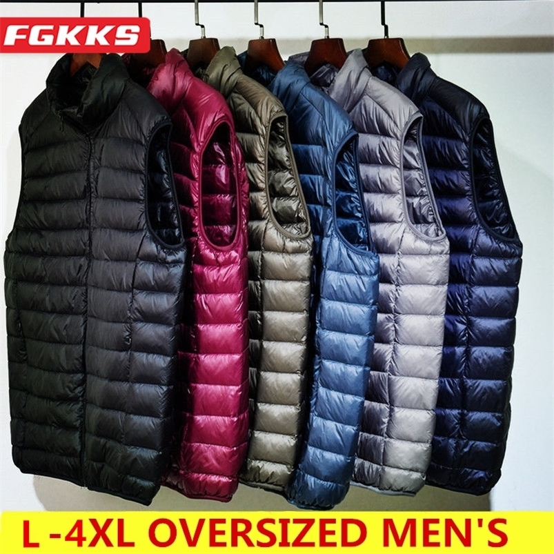 FGKKS Sleeveless Down Jacket For Men Pure Warm Pocket Vest Coat High Quality Lightweight Down Duck Vest Coats Male250920