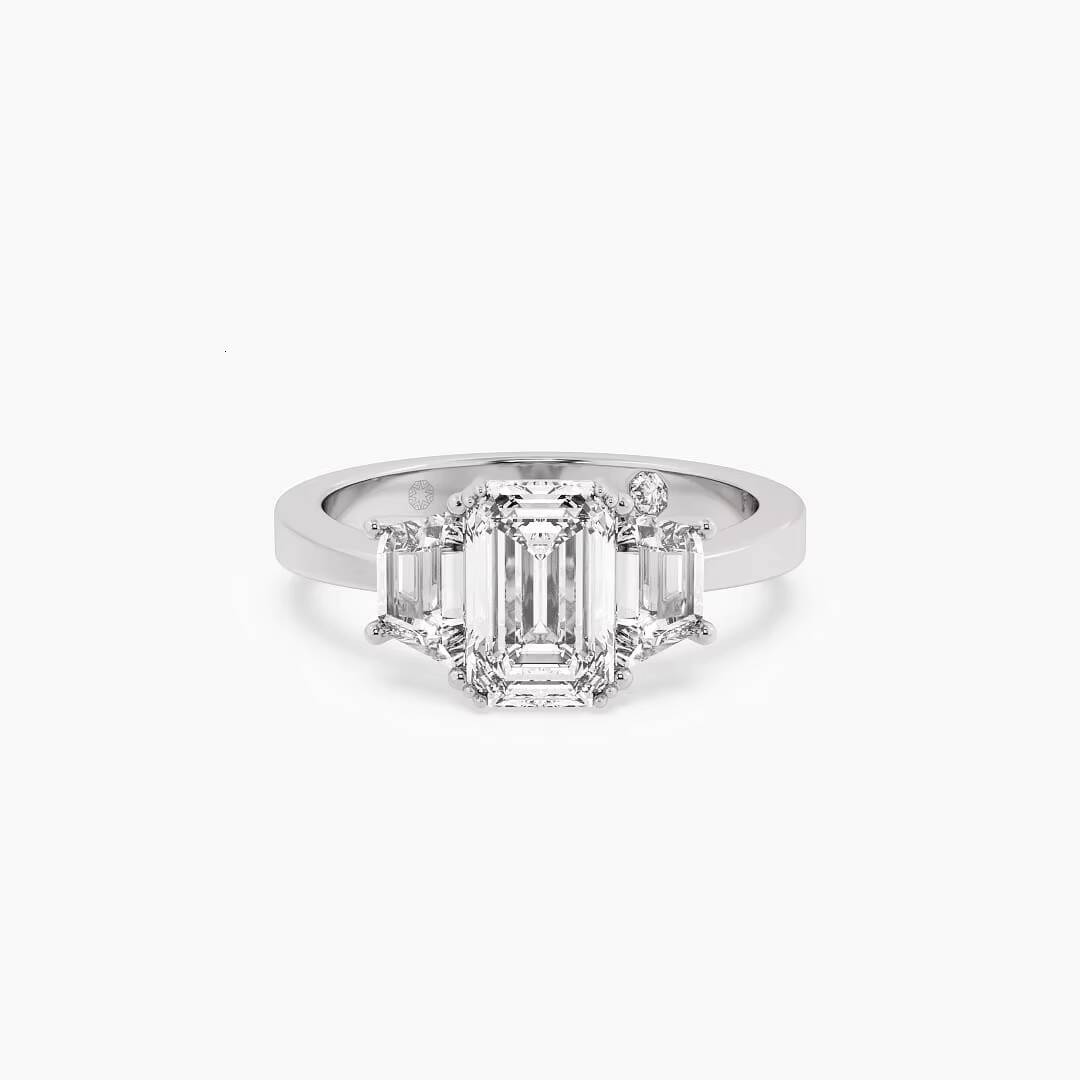 Modern Elegant Three Stone Emerald Cut Diamond Ring Trendy Silver Fashion Jewelry for Wedding Engagement or Relationship