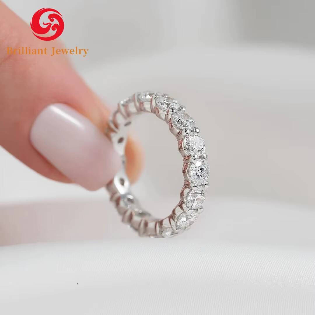 For GIA IGI Certified 18K Gold 3mm High Quality Iced Eternity Engagement Ring 01ct Lab Grown Diamond with D VVS VS Clarity