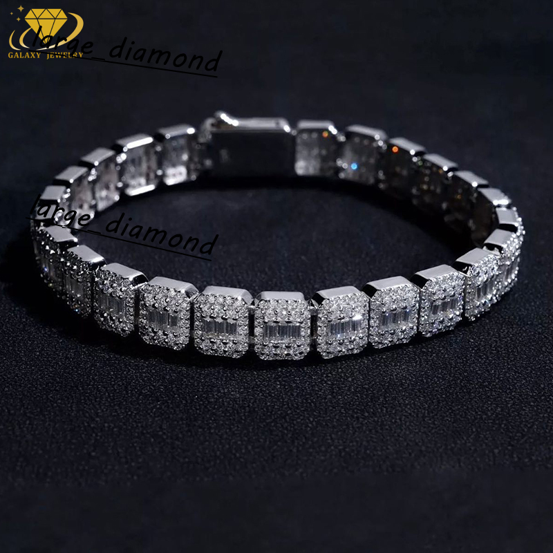 8MM Fashion Tennis Chain Necklace 925 Sliver Gold Iced Out Square Cut Moissanite Diamond Tennis Link Chains