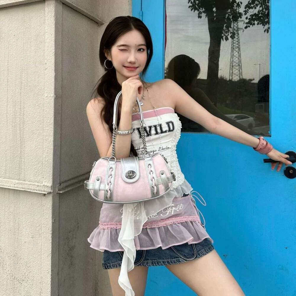 rose femmes épaule été Niche millénaire fille chaude Patchwork chaîne sac à main bandoulière sous les bras sac
