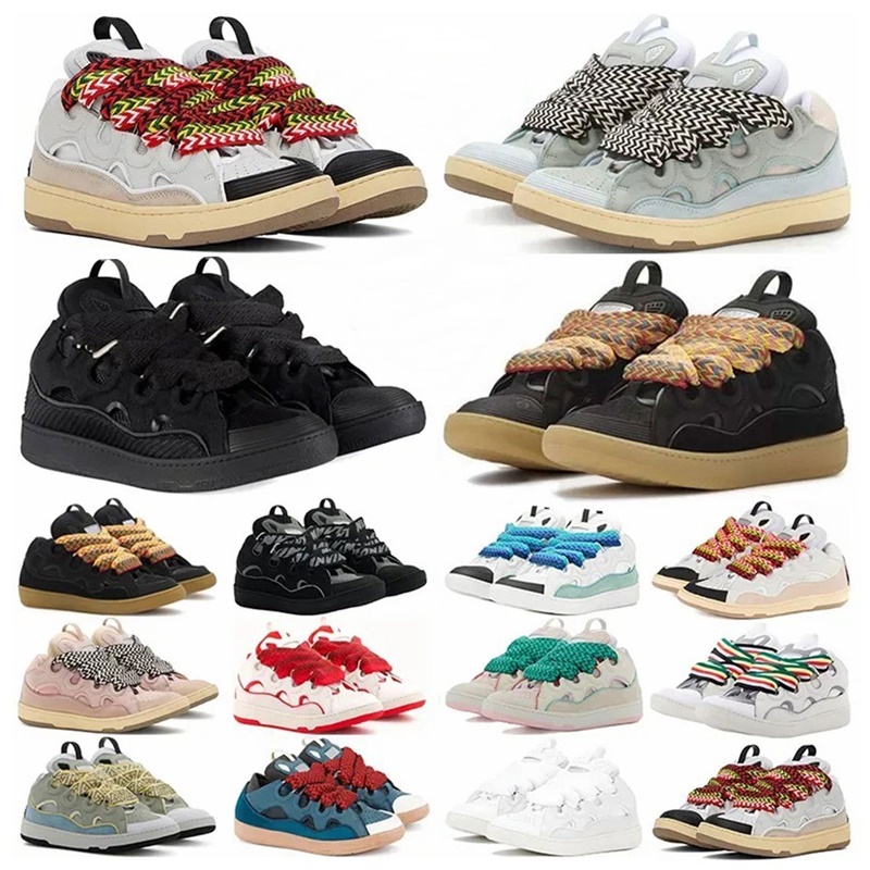 Top Quality Fashion Cuir Curb Sneakers Chaussures robes décontractées Mentes Femme Denim Blue Rose blanc Ivory Calfskin Léopard Platform Rubber S