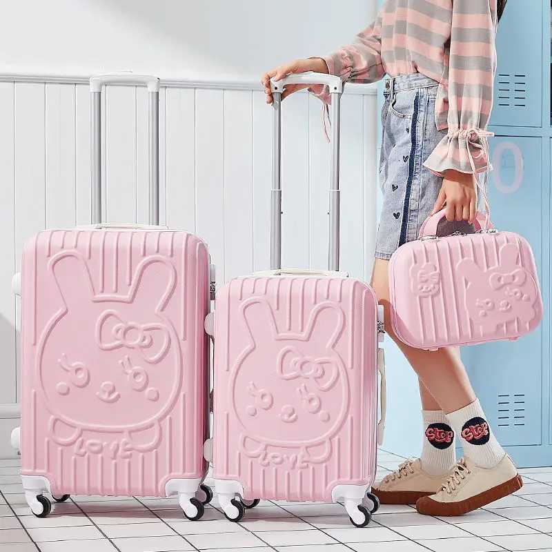 2PCSSET fashion Cosmetic bag 2024 inch girl students trolley case Travel spinner Password luggage woman rolling suitcaseXJ250922-image-1076242583