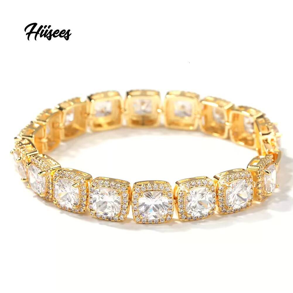 Wholesale 10mm Real Italian Gold Plated Cz Prong Tennis Bracelet Round Natural Diamond Iced Out Bling Bracelet Women Men