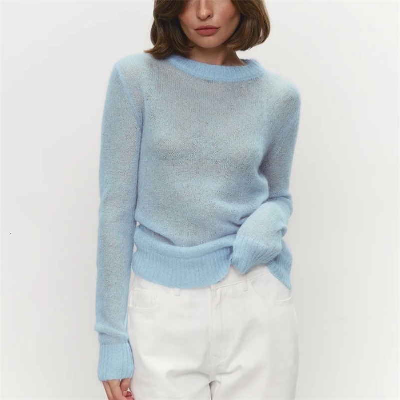 Talenza Round Neck Knit Pullover Women Summer Casual Solid Long Sleeve Shirt Top 2025 Loose High Street Office Lady Sweater Top 250920