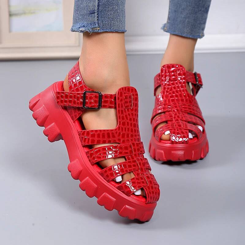 Gladiateur de mode d'été Femmes Band Narrow Cross-Tied Platform Square Talon Peep Toe Rome Design Sexy Sexe Mature Shoes Ladies Femme Ddmypanda