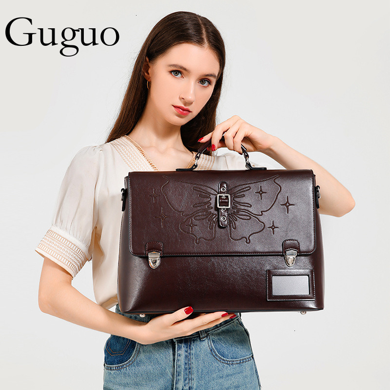 Guguo Free Shipping New Designer Bag Leather Women's Large Capacity Briefcase Multi-functional Commuter Professional Tote Bag Business Elegant