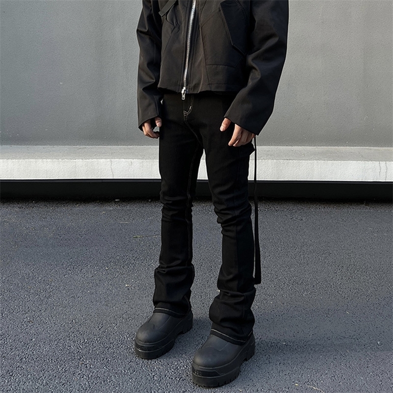 Men de mode cool streetwear streetwear masculin quotidien basique pantalon denim noir slim ajustement décontracté Bell inférieur y250921