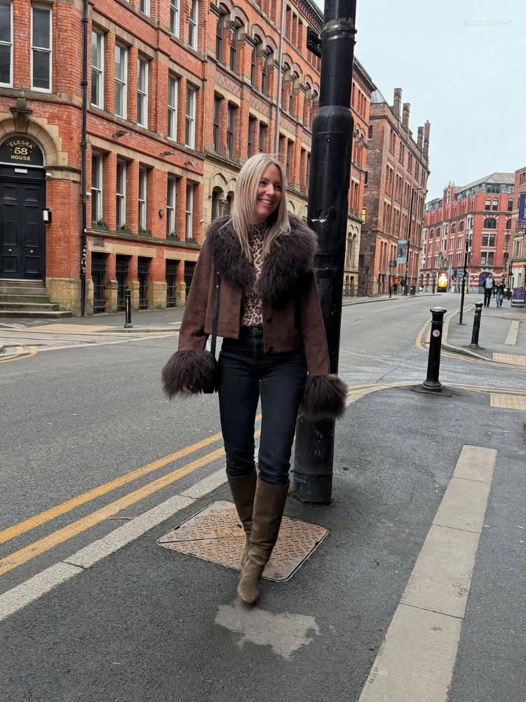 Women's Jackets Vintage Faux Fur Suede Women Full Sleeve Single Breasted Short Coats Lady Autumn Winter Warm Chic Casual Jacket Outwear