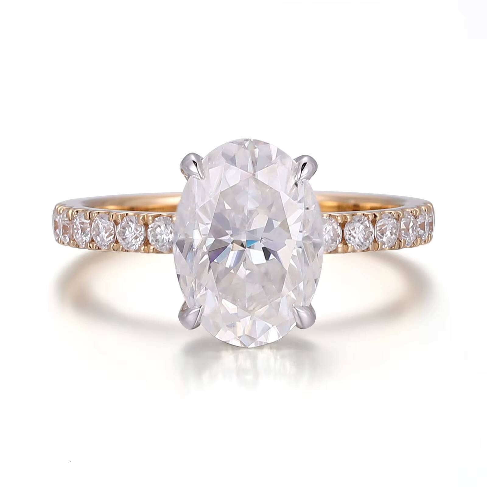 Vente chaude Anneau de diamant personnalisé 3CT D VVS2 OVAL BRILLIANT DIAMOND 18K Gold Wedsengagement Ring Fine Bijoux