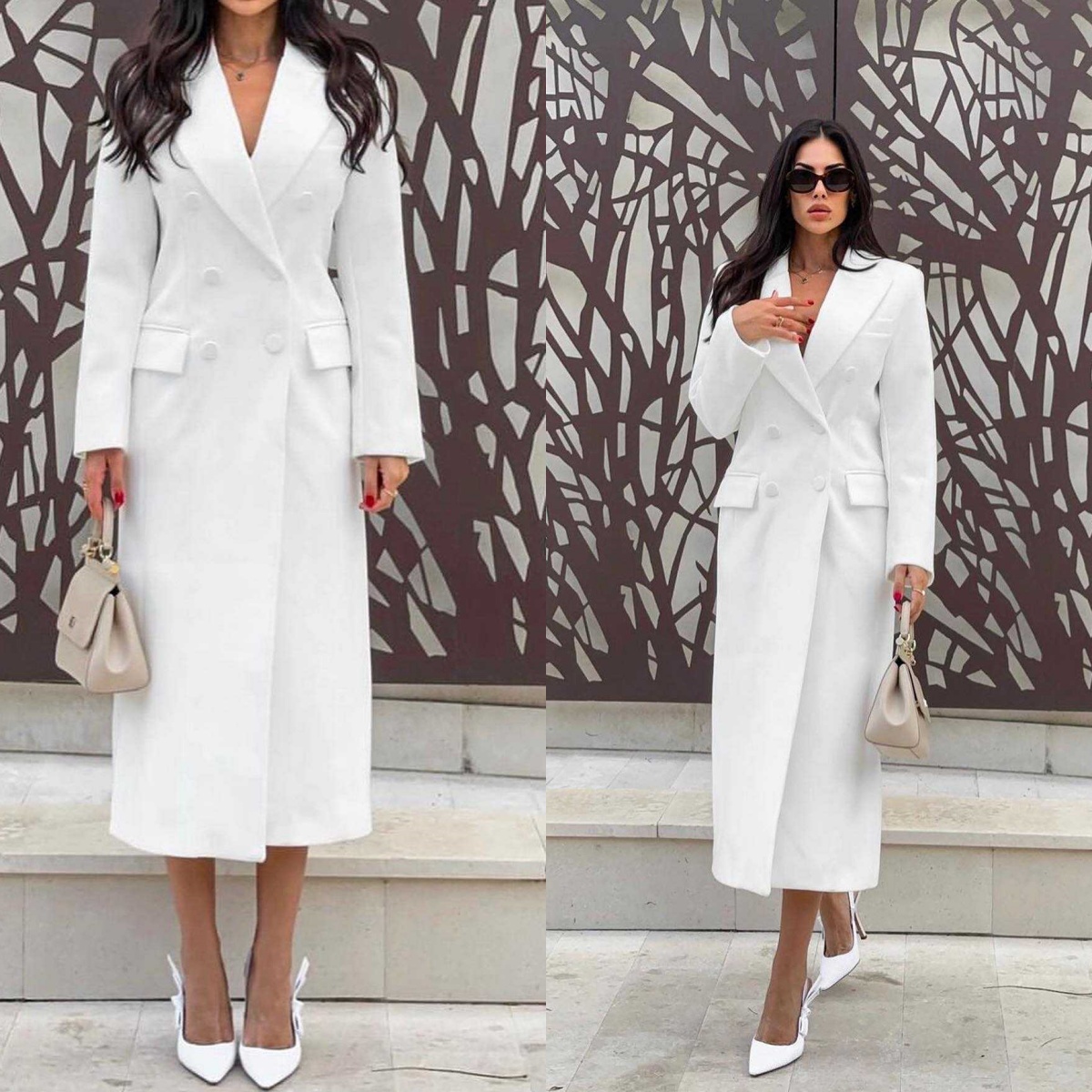 Double Breasted White Women Long Jacket Ladies Prom Evening Guest Formal Wear Custom Made One Piece Blazer