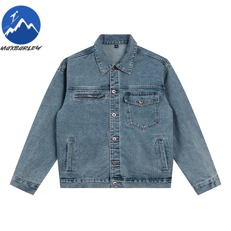 Maxbarley Men Cotton Denim Jacket Premium American Fashion Blue Washed Coat Multi Pocket Handsome Autumn Jackets 250920