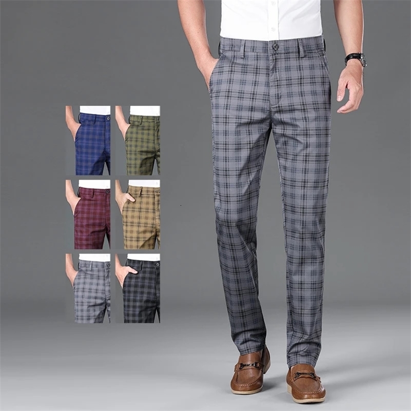 Summer Classic Simple Straight Casual Pants for Men Personalized Checkered Versatile Stretch Business Casual Slim Trousers 250920