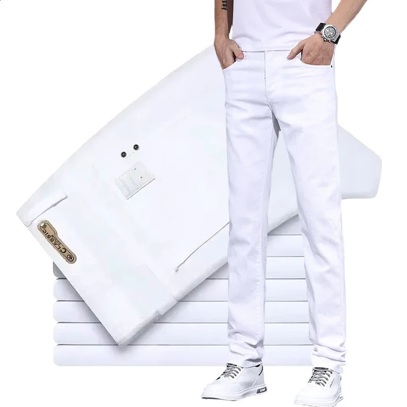 Stretch Slim White Jeans Mens Fashion Skinny Trousers Classic Casual Comfortable Male Denim Pants 250920