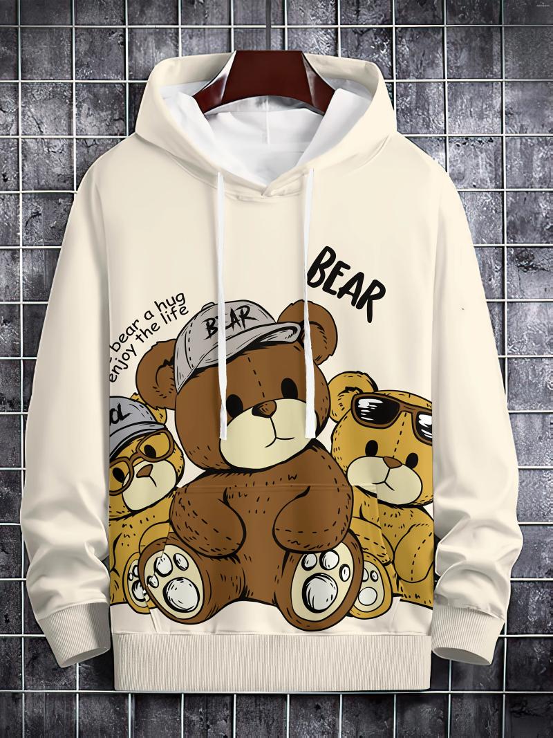 Men's Hoodies 2025 Autumn Cute Bear Printed Soft And Comfortable Hoodie Outdoor Urban High Street Top