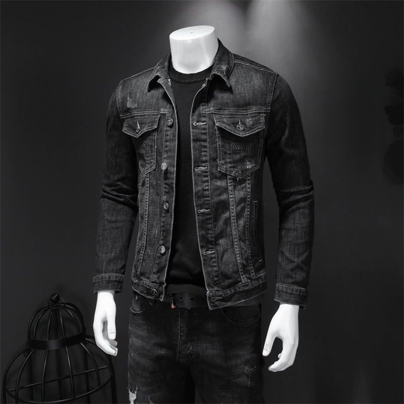 Mens Denim Jacket Moto Biker Outerwear Coats Men Jeans Jacket Black Casual Cotton Turn Down Collar Motorcycle Denim Coats Men 250920