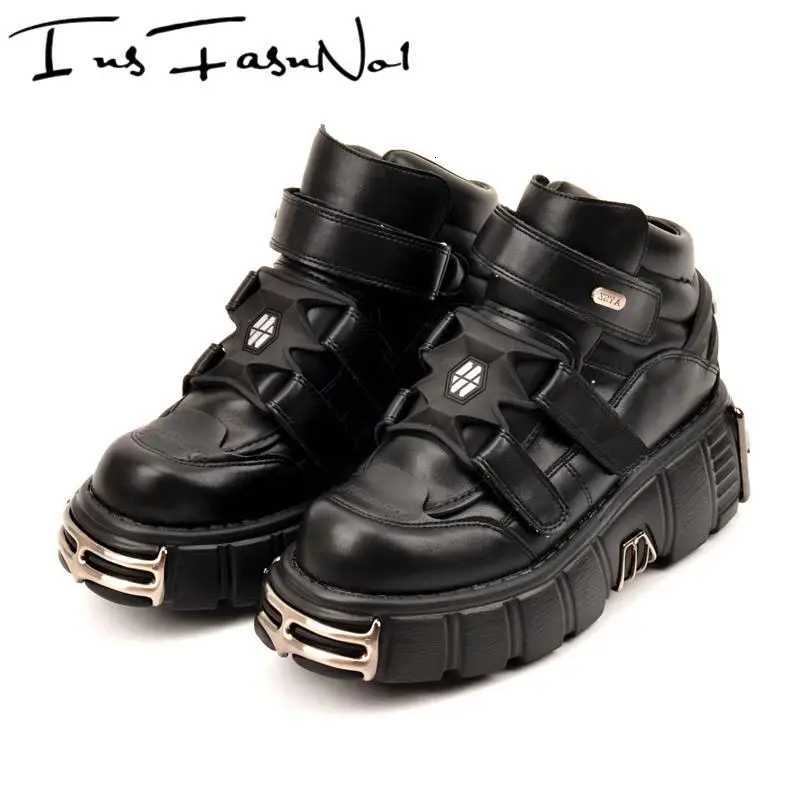 Metal Toe Platform Punk Flats Black Gothic Casual Shoes Thick Bottom Flat Platform Sneakers Ladies New Style Runway Shoes W250922
