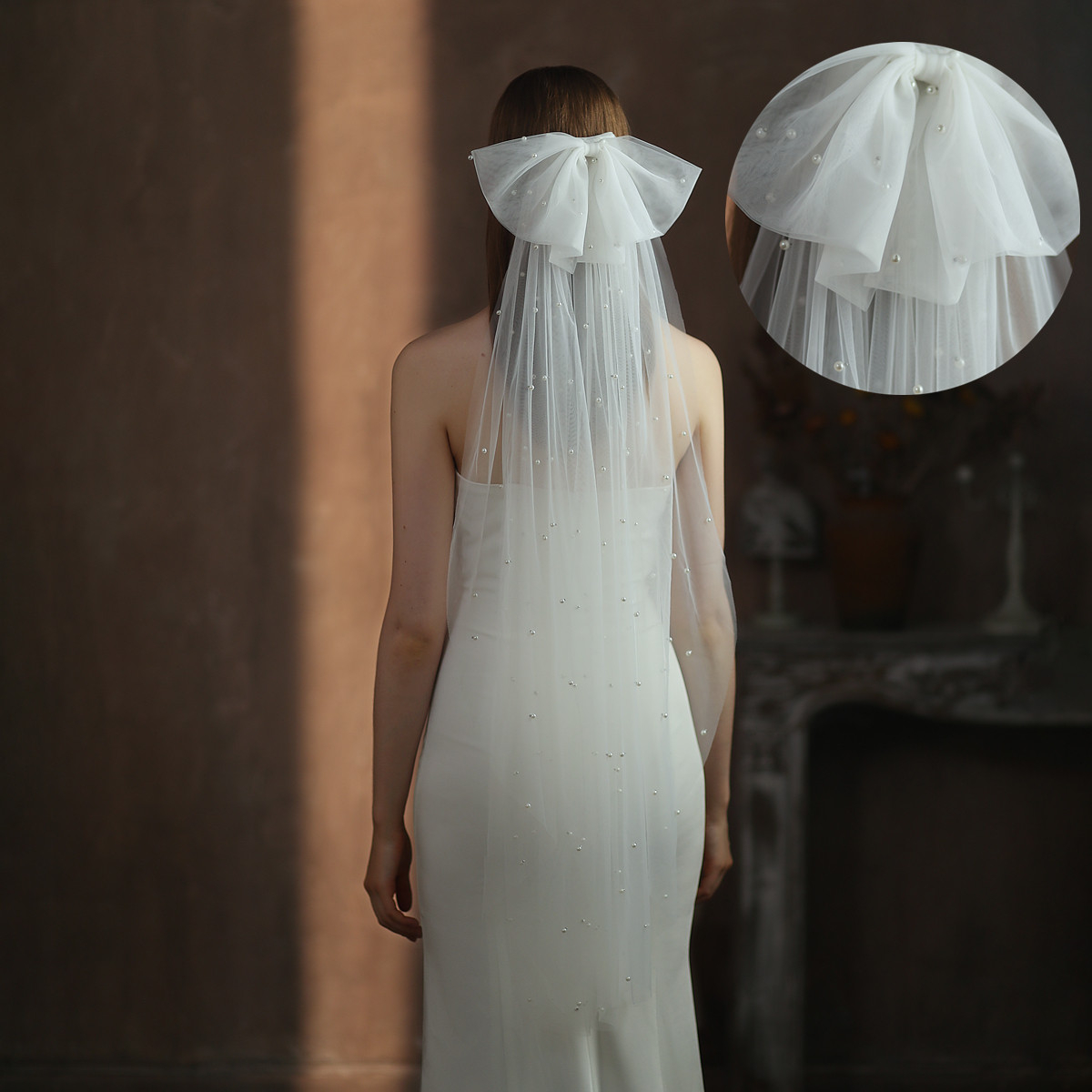 Voile mariage de luxe perles en tulle doux vocal de mariage ivoire rosette arrière Veille nuptiale avec peigne accessoires de mariage bon marché