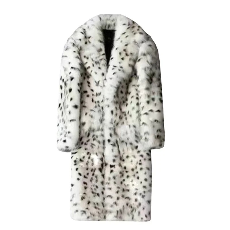 Leopard Men Winter Thick Hooded Faux Fox Fur Coat Jacket Long Sleeve Warm Fur Black Parkas Bontjas Furry Shaggy Outerwear 250920