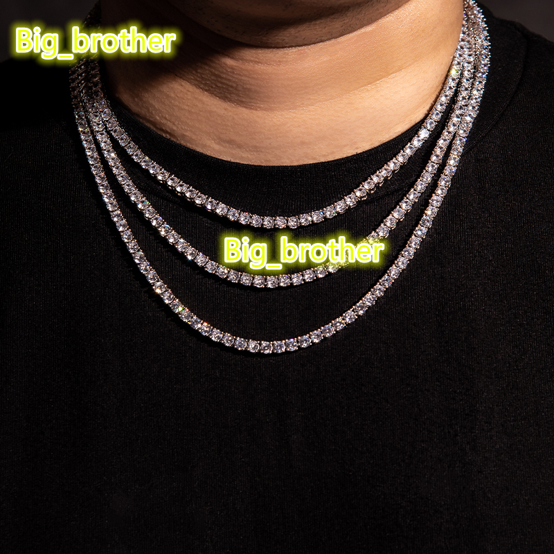 RTS Wholesale D VVS Moissanite Tennis Necklace 1620inches 4mm 925 Sterling Silver Iced Out Mossanite Tennis Link Chains