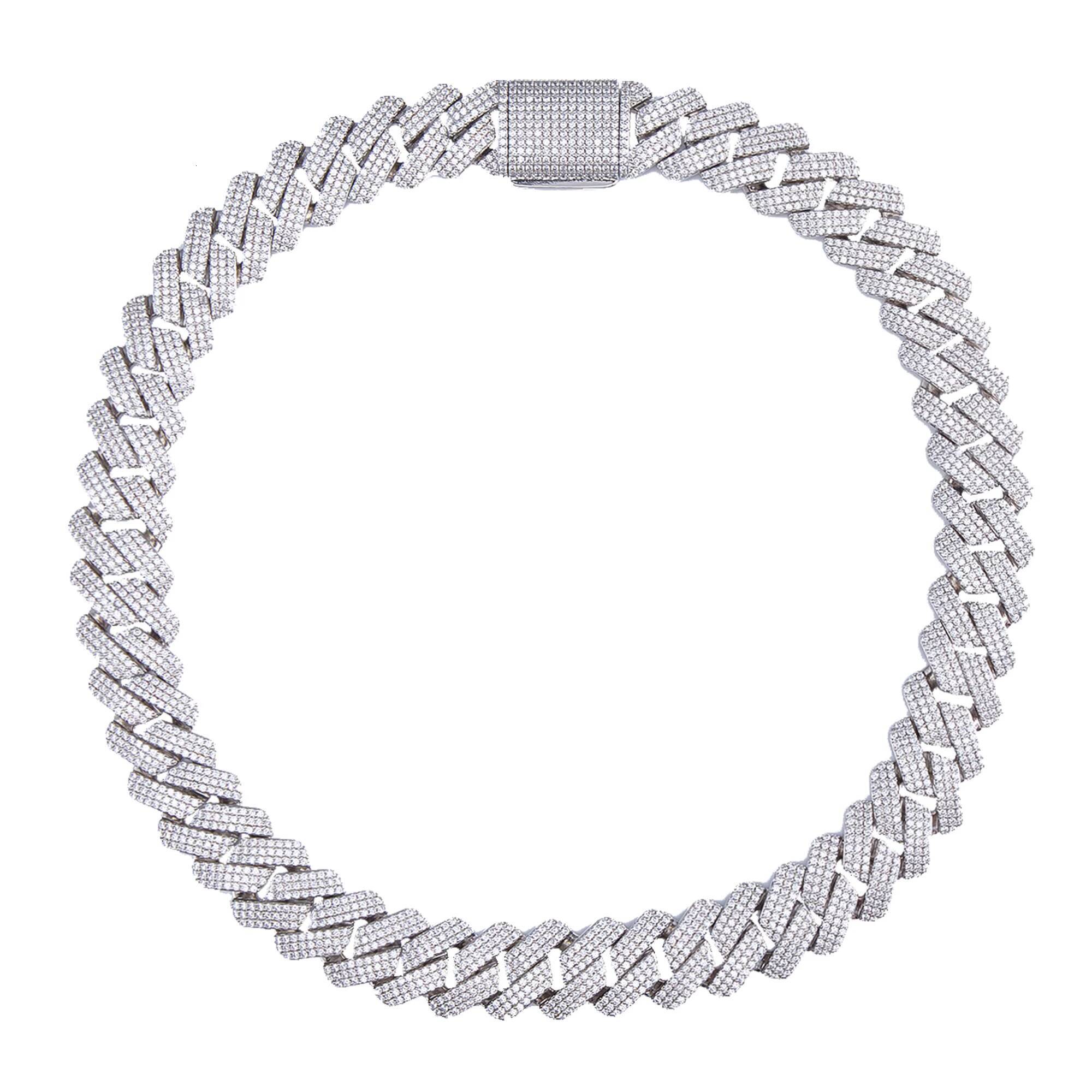 20mm Moissanite Zircon 14k 18k Unisex Gold Plated Silver Brass 8mm 10mm Cuban Link Chain VVS Men Iced Hiphop Bracelet Necklace