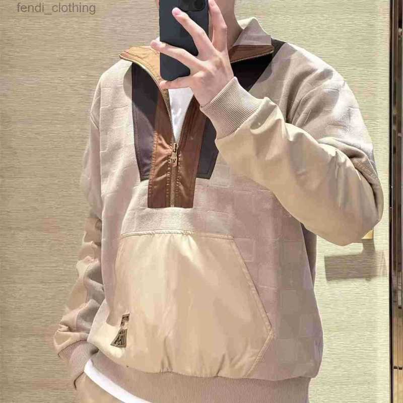 Men's Hoodies & Sweatshirts Designer Brand Early Autumn New Original Label Patchwork Color Block Embellished Checkerboard Half-zip Workwear Pul