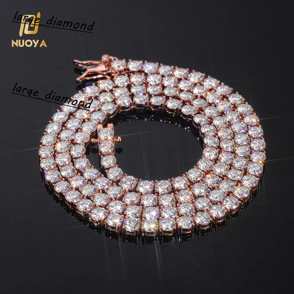 Sparkling VVS Moissanite Tennis Chain Necklace 925 Silver Rose Gold Plated Iced Out Round Cut Jewelry Gift for Women Anniversary