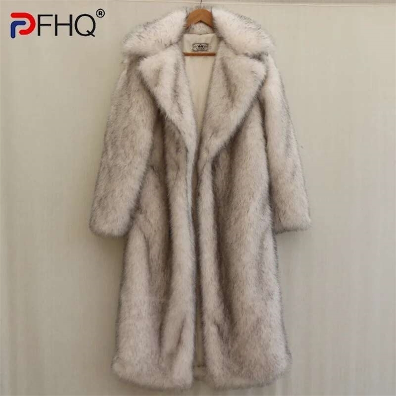 PFHQ Mens Mink Fur Coat Winter Warm Fashion Solid Color Long Sleeve Male Tops Korea fashion 21Z7156 250920