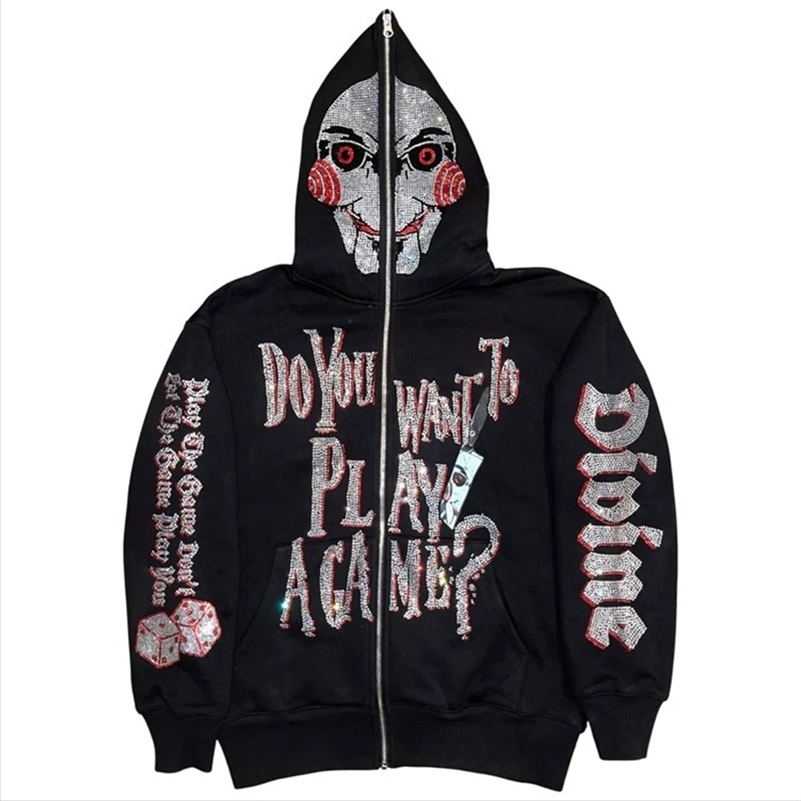 Men Y2K Fashion Hoodie Letter Pattern Rhinestones Hoodie Clothes Hoodies Goth Grunge Long Sleeve Women Sweatshirt Oversized Tops 250920