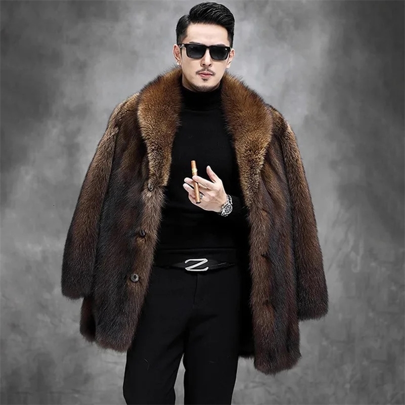 Men Faux Fur Coat Autumn Winter Large Long Mens Jacket Overcoat Mens Clothing Thick Coat Warm Hooded Jackets Maxi Coats 250920