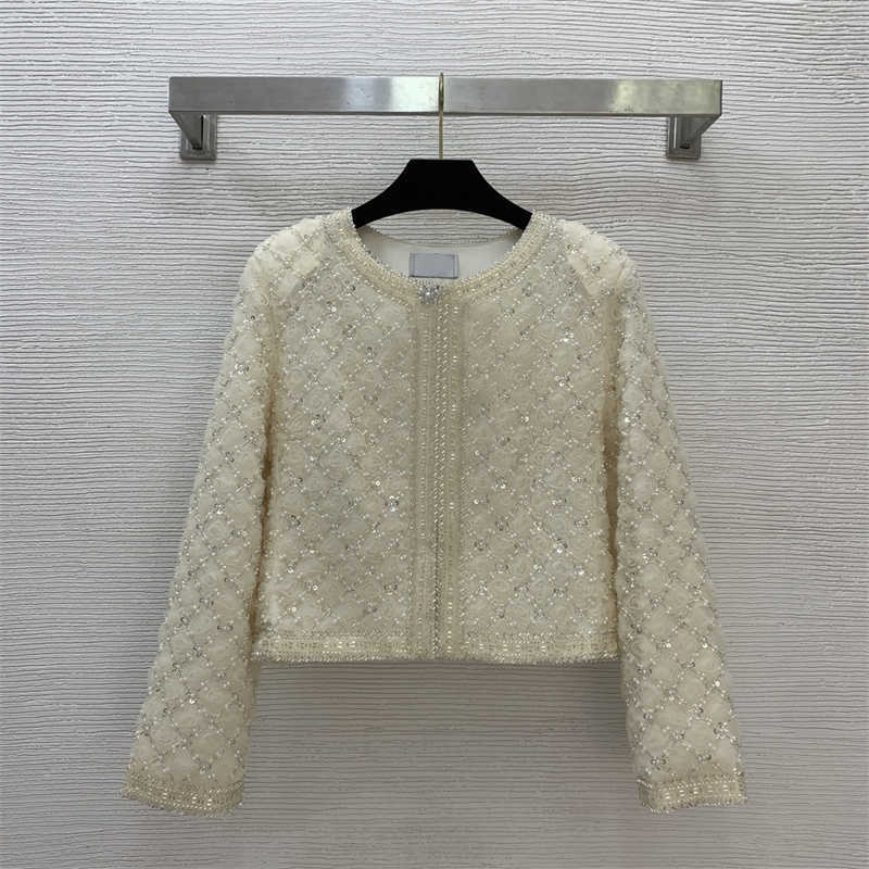Sequin Mesh floral fabric designer jacket women round-neck long-sleeved cropped jacket elegant luxury High-end top S-2XL