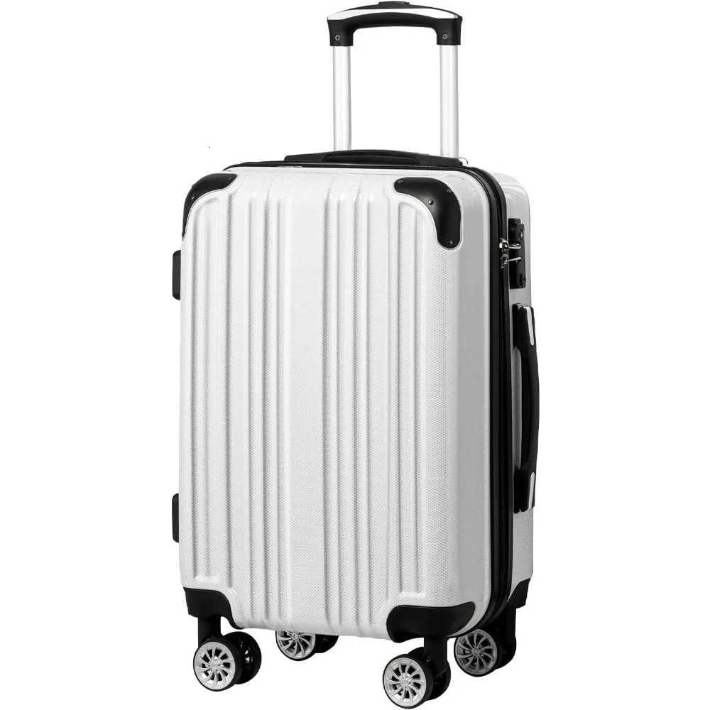 Coolife Luggage Expandableonly 28 Suitcase PCABS Spinner 20in 24in 28in Carry on white grid new M24inXJ250922-image-1076246553