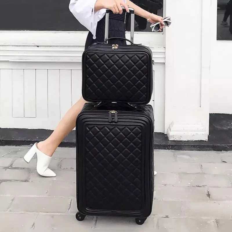 Fashion PU leather rolling luggage set with handbag women men travel suitcase bag luxury brand trolley luggage 162024 inchXJ250922-image-1076242146
