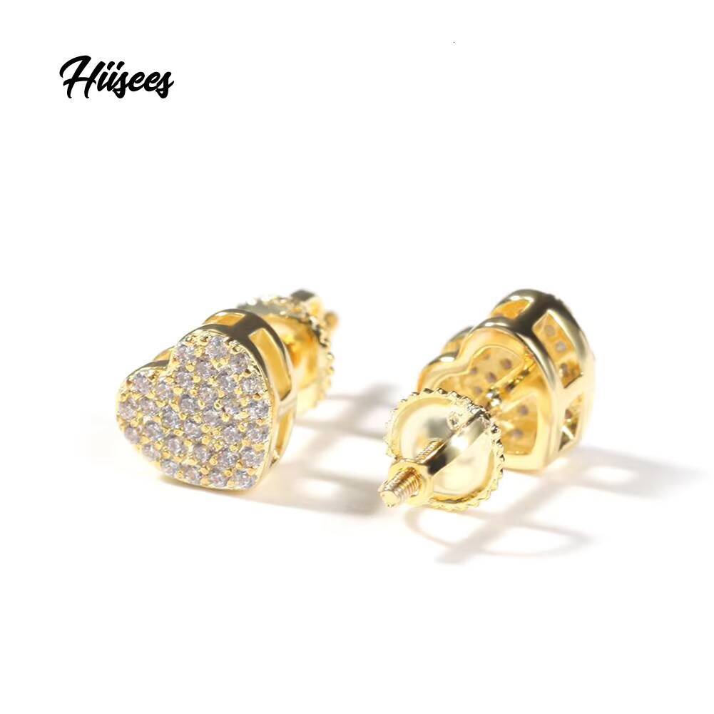Fine Jewelry Luxury Charms Cubic Zirconia Heart Earrings 925 Sterling Silver White Gold Plated Women Mens Stud Earring