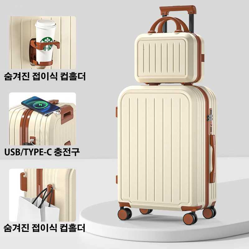 Suitcase 20 22 24 26 28 Inches Large Capacity Trolley Suitcase With Cup Holder Roller Suitcase Travel Business SuitcaseXJ250922-image-1076246316
