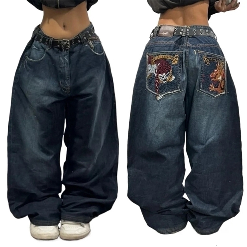 2024 American Trend Retro Retro Hiphop Brodemery Pattern Baggy Jeans pour hommes et femmes Y2k Harajuku Gothic Wide Pants Streetwear250922WW