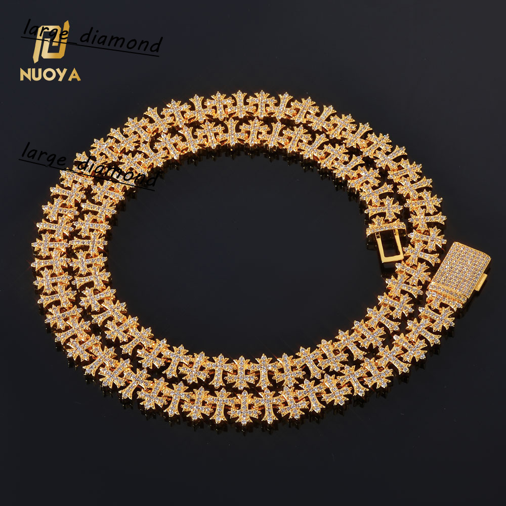 Luxury 11MM Iced Out Diamond Link Chain Gold Plated Cross Bling Moissanite Necklace Hip Hop Fine Jewelry