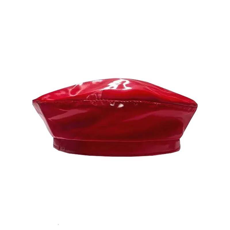 Lady mirror PU caps casual hat fashion French Artist painter glossy leather Beret Cap ddmythur
