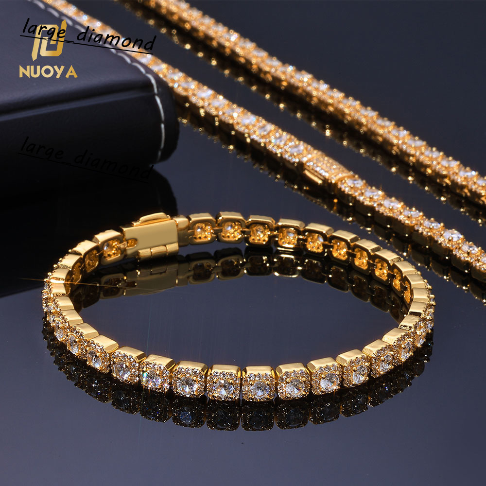 Iced Out Round Moissanite Tennis Bracelet for Women 5mm Clustered Design Silver Gold Plated Diamond Cut Hip Hop Fine Jewelry