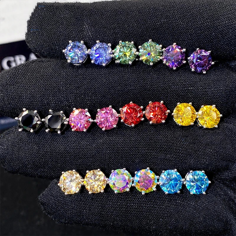 1ct6ct Stud Earrings 21 Colors GRA Certified Lab Created Diamond 925 Sterling Silver 18K Plated Wedding Jewelry 250920