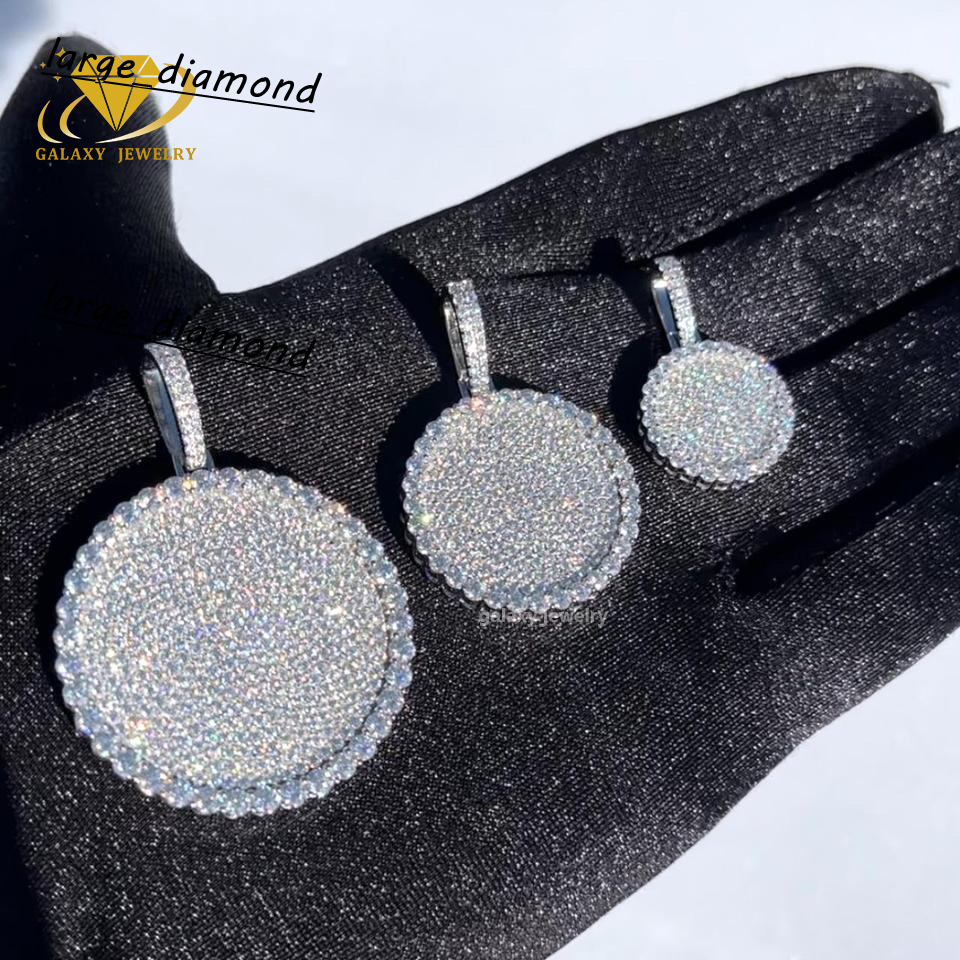 Iced Out Bling Circular Charm Pendant 100 Pass Diamond Tester Silver Moissanite Diamond Cluster Hip Hop Custom Disc Pendant