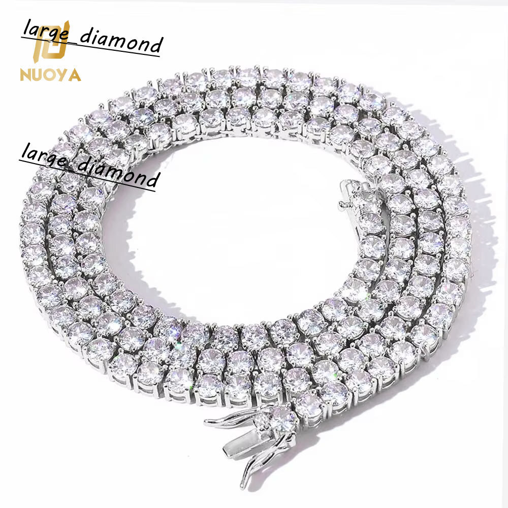 Womens Hip Hop Iced Out Diamond Necklace Fine Jewelry 3mm Silver Plated Bling Moissanite Tennis Chain Necklace