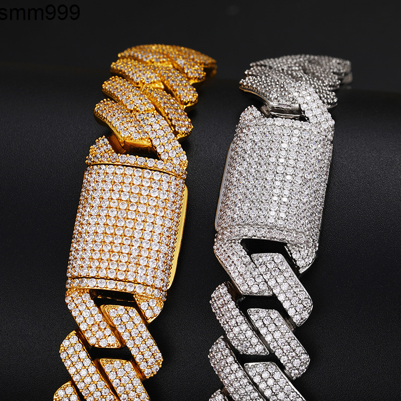 Popular 24K Gold Plated 925 Sterling Silver Micro Pave Iced Cuban Link Chain 3 Rows VVS Moissanite Necklace