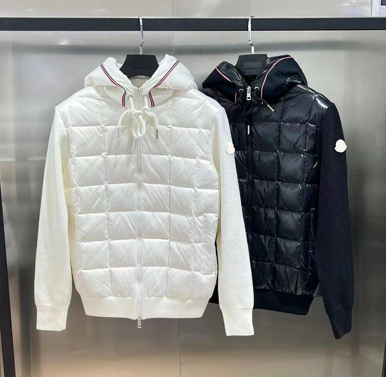 Fashion Men winter hooded warm logo letter appliqued designer knitted long sleeve patched white duck down coats parkas MLXL2XL3XL